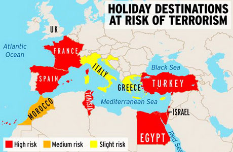 Британское министерство иностранных дел не советует подданным Великобритании отправляться на отдых в страны, где велика террористическая угроза